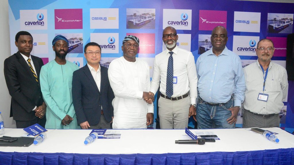 Group photo of ExploMar representatives and Caverton Marine leadership during the demo week of Nigeria’s first electric ferry, the Electric OMIBUS.